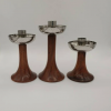 Set of 3 Rosewood and Chrome Candlesticks