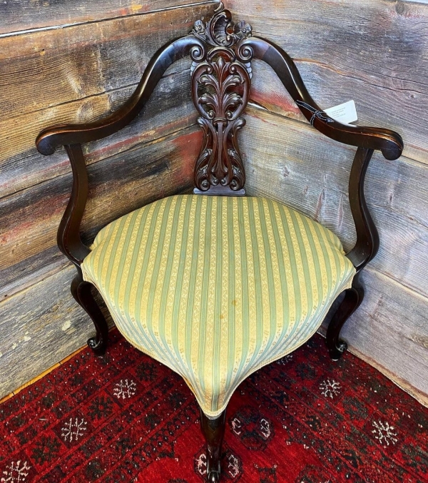Carved Upholstered Corner Chair
